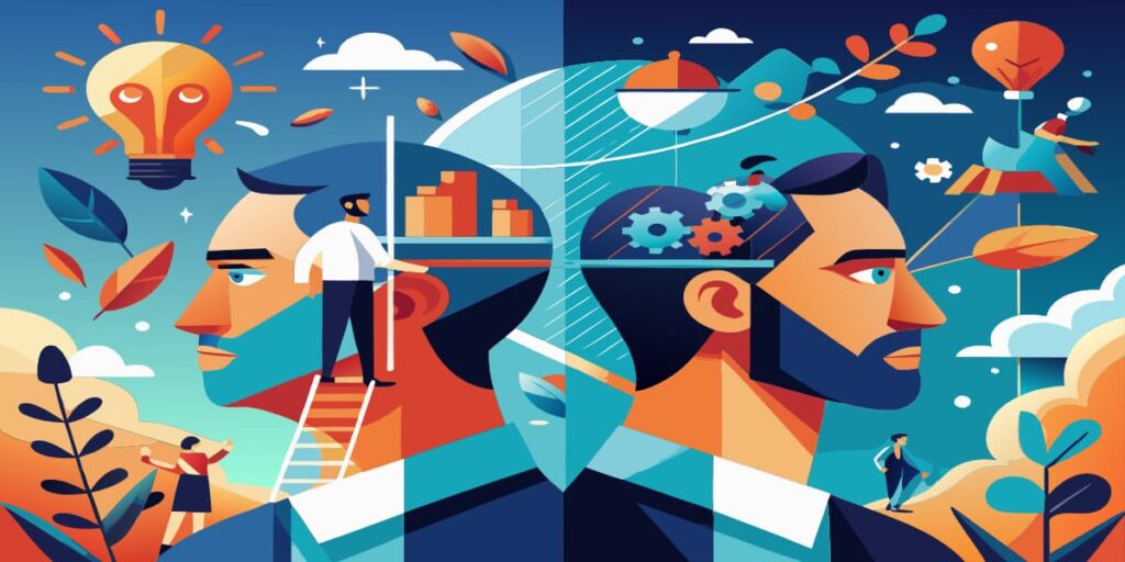 Allegorische Illustration: Behaviorismus vs Konstruktivismus