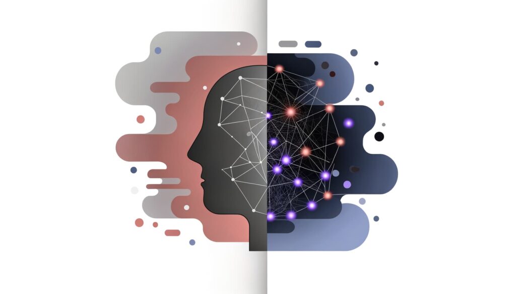 Minimalist illustration of a brain split into chaos and clarity, symbolizing AI bringing order to complex educational content, what Context Engineering in Education does